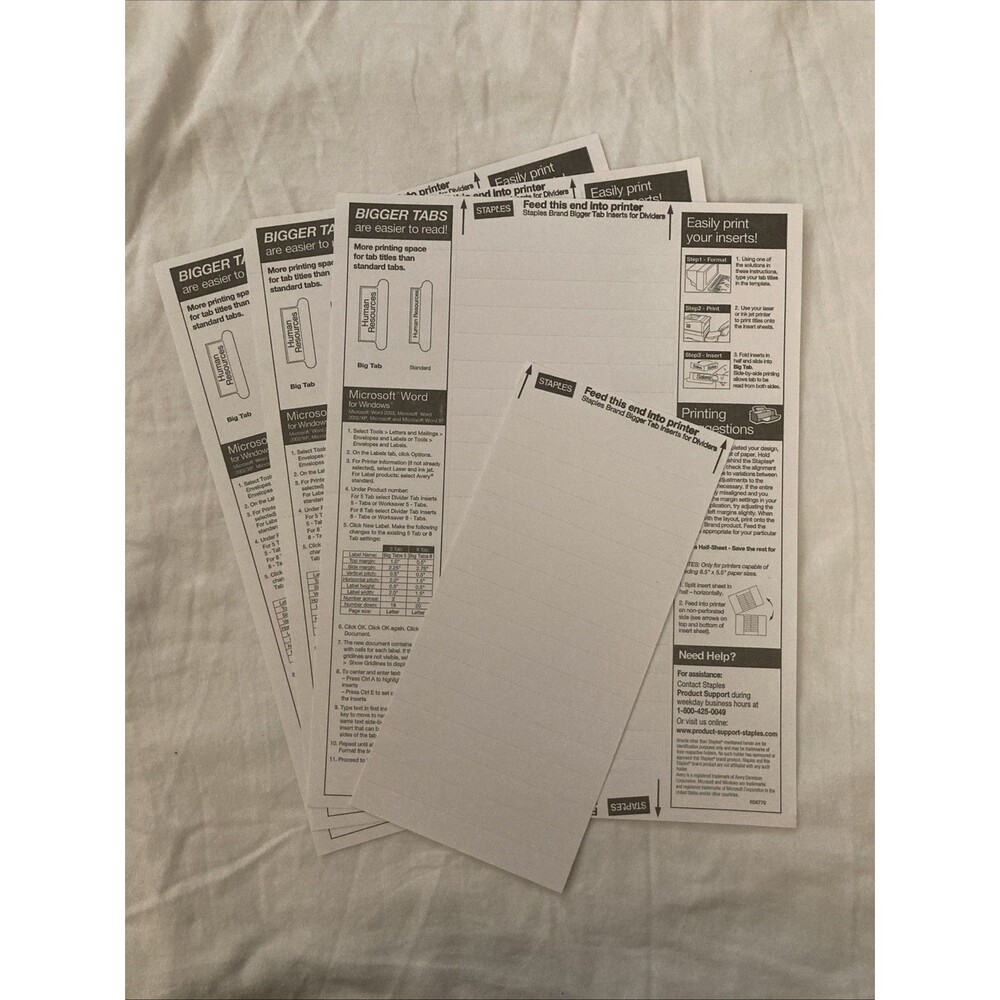 Staples Tab Inserts For Dividers | White | Includes 69 Labels